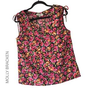 MOLLY BRACKEN | NWOT SLEEVELESS V-NECK PINK FLORAL TANK TOP SHOULDER TIES SMALL